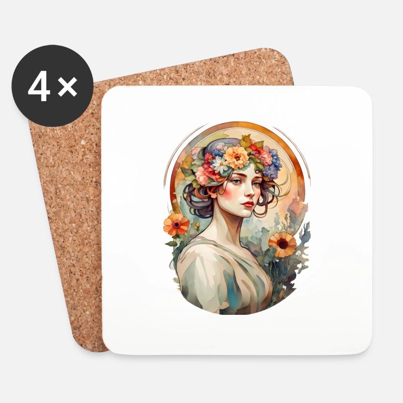 Jugendstilpportrait einer hübschen Frau - Untersetzer (4er-Set) - Weiß