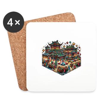 Colorful night market inspired by Chinese art - Coasters (set of 4) - white - Front