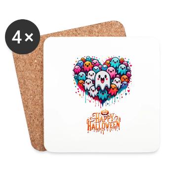 Graffiti Chibi Ghost Heart Halloween Tee - Coasters (set of 4) - white - Front