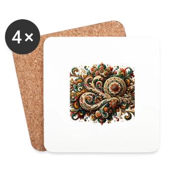 motif géométrique floral inspiré d'art traditionne - Dessous de verre (lot de 4) - blanc - Devant