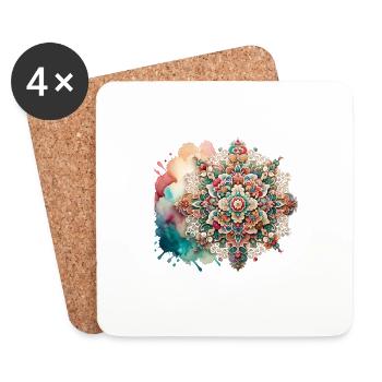 Farbenfrohes florales Mandala-Muster, inspiriert von persischer Kunst - Untersetzer (4er-Set) - Weiß - Vorne