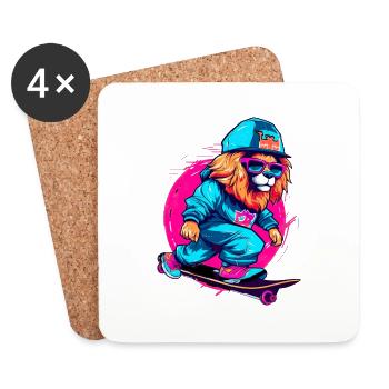Lustiger Löwe auf Skateboard Skater Skateboarding - Untersetzer (4er-Set) - Weiß - Vorne