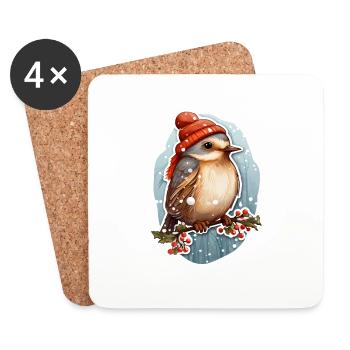 Vogel im Winter mit Mütze - Untersetzer (4er-Set) - Weiß - Vorne