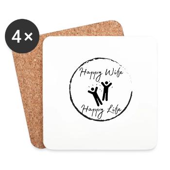 Happy Wife Happy Life - Untersetzer (4er-Set) - Weiß - Vorne