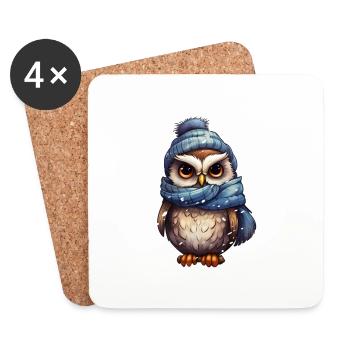 Hibou mignon d’hiver - Dessous de verre (lot de 4) - blanc - Devant