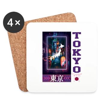Kanji Tokyo japon dans le design style cyberpunk - Dessous de verre (lot de 4) - blanc - Devant