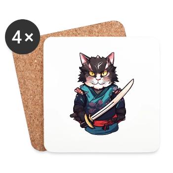 Samurai Cat #12 - Coasters (set of 4) - white - Front