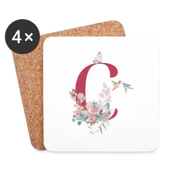 Buchstabe c floral - Geschenkidee - Untersetzer (4er-Set) - Weiß - Vorne