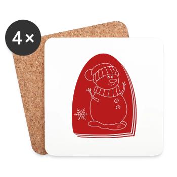 "Schneemann", Boho Line Art Design, Serie „Xmas“ - Untersetzer (4er-Set) - Weiß - Vorne