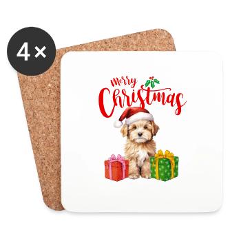 Joyeux Noël, Chien - Dessous de verre (lot de 4) - blanc - Devant