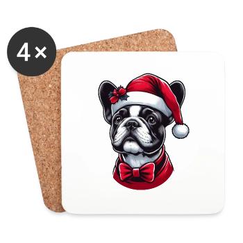Niedlicher Frenchie-Welpe Der Weihnachtsmann - Untersetzer (4er-Set) - Weiß - Vorne