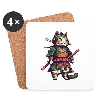 Samurai Katze - Untersetzer (4er-Set) - Weiß - Vorne
