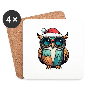 Owl Christmas Drawing - Coasters (set of 4) - white - Front