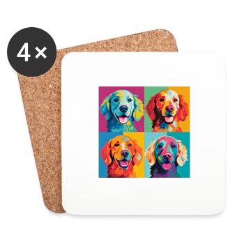 Pop Art Pup Parade: Colorful Dog Grid Tee - Coasters (set of 4) - white - Front