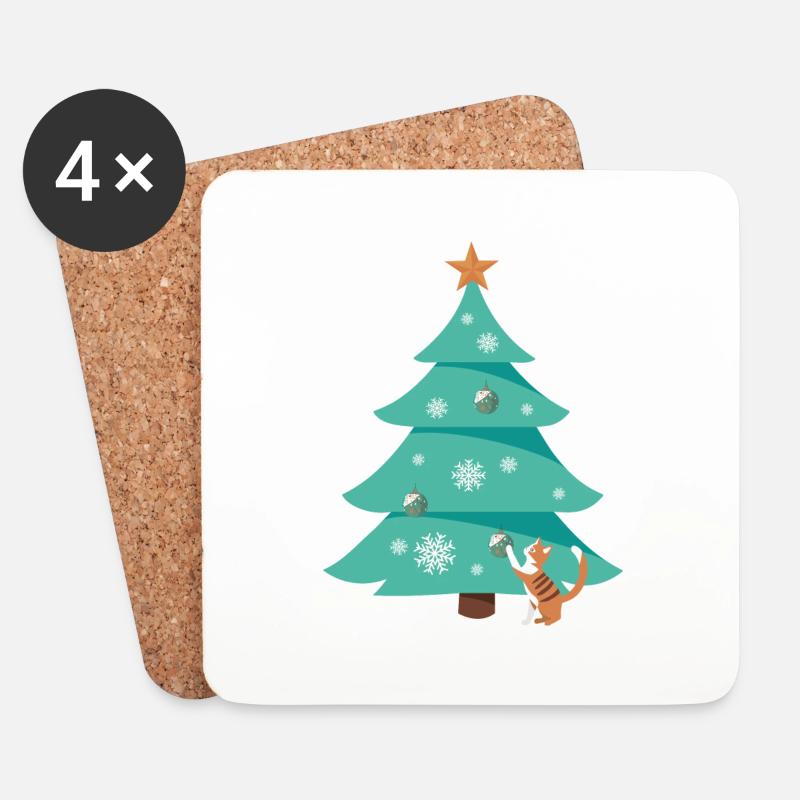 Christbaum Weihnachtsbaum Katze - Untersetzer (4er-Set) - Weiß