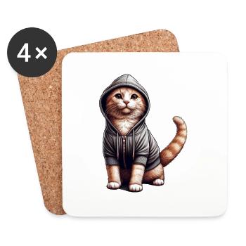 Chat portant un sweat à capuche - Dessous de verre (lot de 4) - blanc - Devant