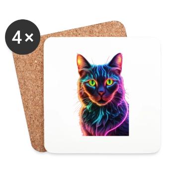 Neon Cat - Coasters (set of 4) - white - Front