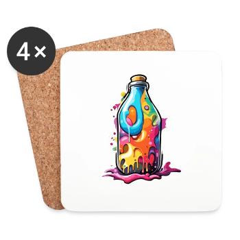 Magische Flasche / Korken / bunt / farbenfroh - Untersetzer (4er-Set) - Weiß - Vorne