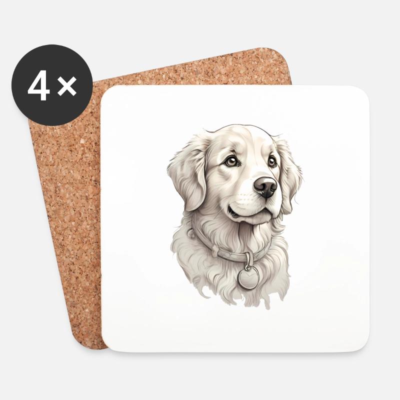 Golden Retriever - Tasse oder Bierdeckel - Untersetzer (4er-Set) - Weiß