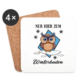 Winterbaden Eisbade-Eule Winterschwimmen Kältebad - Untersetzer (4er-Set) - Weiß - Vorne