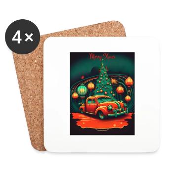 Scène de Noël vintage - Dessous de verre (lot de 4) - blanc - Devant