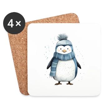 Pinguin-T-Shirt: Verspielter arktischer Charme - Untersetzer (4er-Set) - Weiß - Vorne