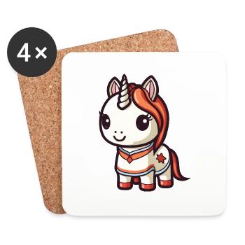Licorne Style Kawaii - Dessous de verre (lot de 4) - blanc - Devant