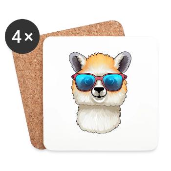 Little cute alpaca wearing sunglasses. - Coasters (set of 4) - white - Front