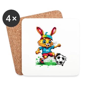 Lapin de football / Animal / Football / But / Sport - Dessous de verre (lot de 4) - blanc - Devant
