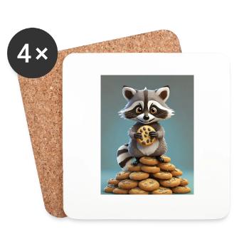 Ich habe 99 Kekse bekommen, weil ein ... Habe einen gegessen - süßer Waschbär - Untersetzer (4er-Set) - Weiß - Vorne