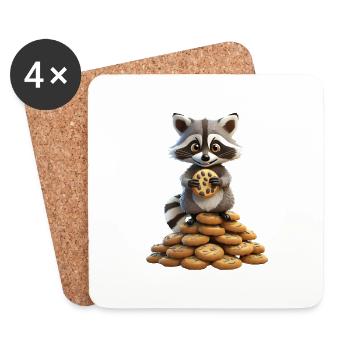 Ich habe 99 Kekse bekommen, weil ein ... Habe einen gegessen - süßer Waschbär - Untersetzer (4er-Set) - Weiß - Vorne