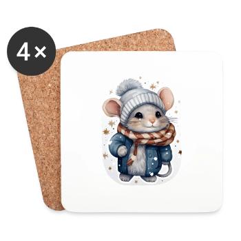 Cute Winter Mouse - Coasters (set of 4) - white - Front