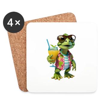 Don’t Pressry Be Happy mignonne petite tortue - Dessous de verre (lot de 4) - blanc - Devant