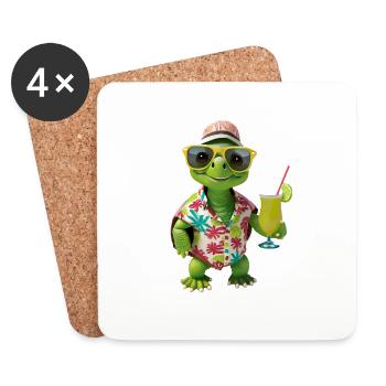 Ne vous dépêchez pas, soyez heureux, mignonne petite tortue tortue - Dessous de verre (lot de 4) - blanc - Devant