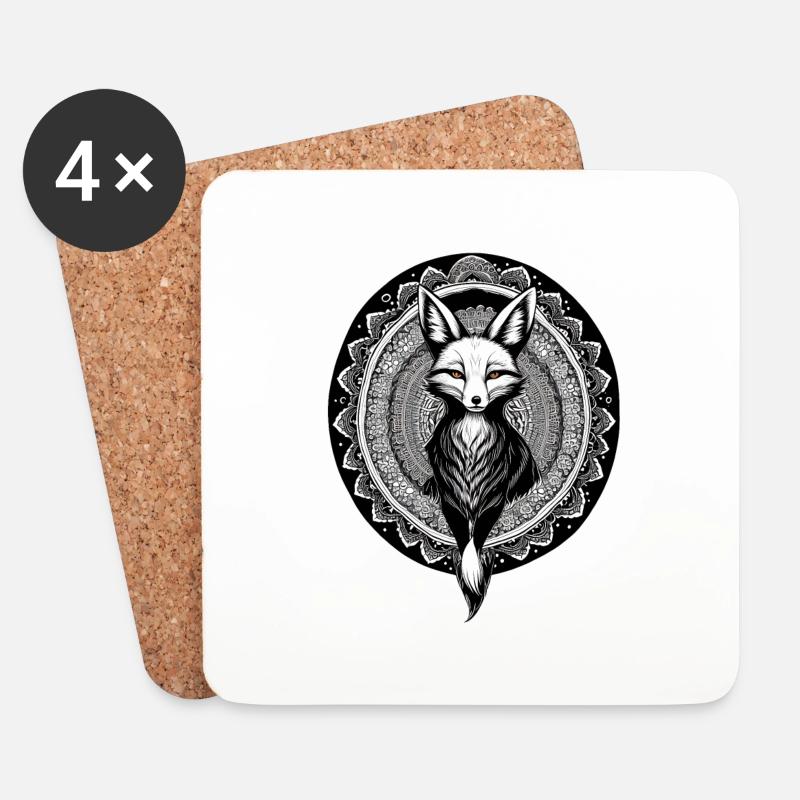 Fox Mandala Drawing Foxes - Coasters (set of 4) - white