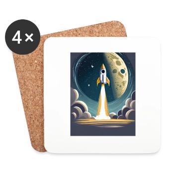 Bring mich zum Mond Vintage Space Rocket Start - Untersetzer (4er-Set) - Weiß - Vorne
