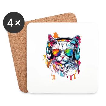 Headphones / Audio / Music / Animal / Cat / Cool - Coasters (set of 4) - white - Front