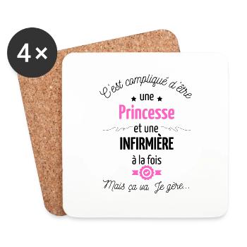Infirmière Princesse Cadeau Anniversaire Médecine - Dessous de verre (lot de 4) - blanc - Devant