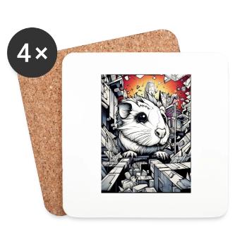 Cochon d’Inde géométrique - Dessous de verre (lot de 4) - blanc - Devant