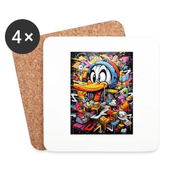 Graffiti de canard - Dessous de verre (lot de 4) - blanc - Devant