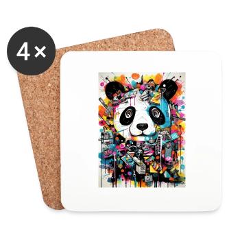 Géométrie Panda greffiti - Dessous de verre (lot de 4) - blanc - Devant