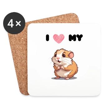 Hamster Love - Cute Hamster - Coasters (set of 4) - white - Front