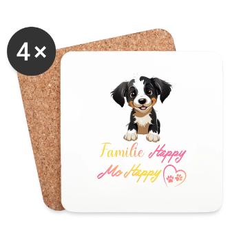 Dog Family Happy Me Happy - Coasters (set of 4) - white - Front