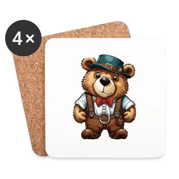 Lederhosen / Animal / Traditional costume / Tradition / Bear - Coasters (set of 4) - white - Front
