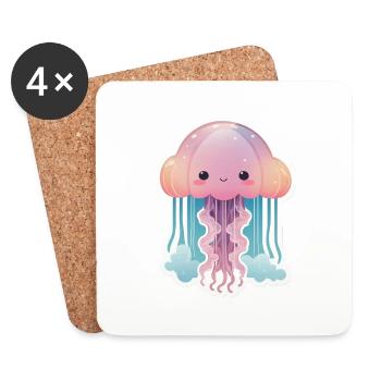 Méduse mignonne 01 - Dessous de verre (lot de 4) - blanc - Devant
