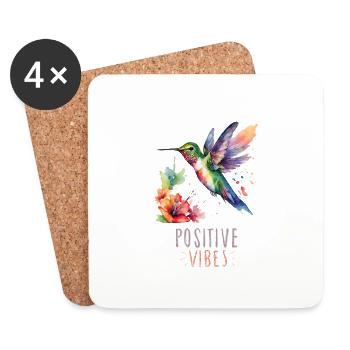 Aquarell-Kolibri mit positiver Vibes-Phrase - Untersetzer (4er-Set) - Weiß - Vorne