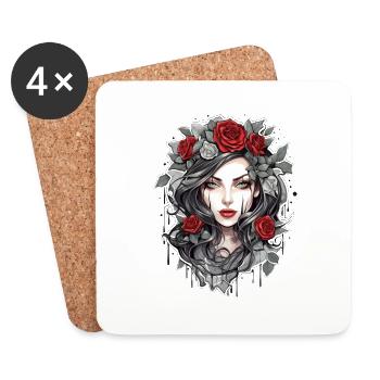 Gothic Rose Queen Illustration Graphic Beauty - Coasters (set of 4) - white - Front