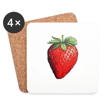 Fraise simple - Dessous de verre (lot de 4) - blanc - Devant