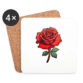 Rose rouge - Dessous de verre (lot de 4) - blanc - Devant