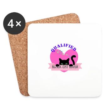 "Qualified Black Cat Lover" - Schwarze Katze Herz - Untersetzer (4er-Set) - Weiß - Vorne